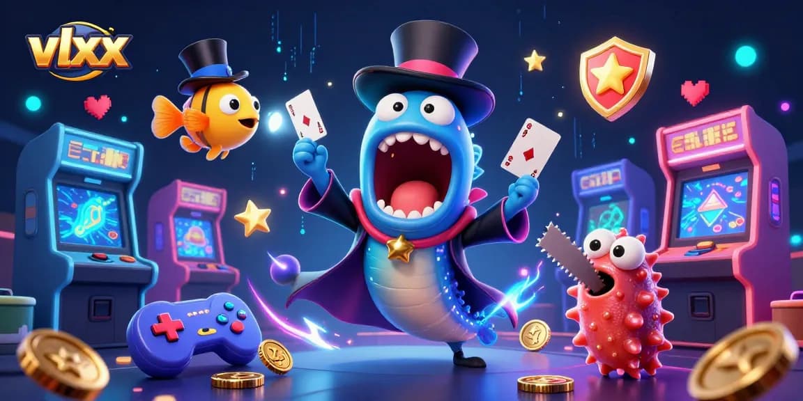 Experience thrilling moments with vlxx in this vibrant 3D casino illustration featuring a magician eel.