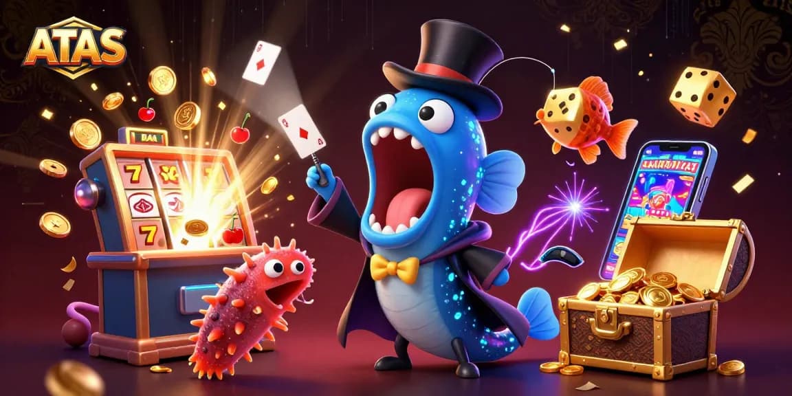 Join the fun at ATAS Casino with a magic-themed deep-sea scene showcasing vibrant casino elements.