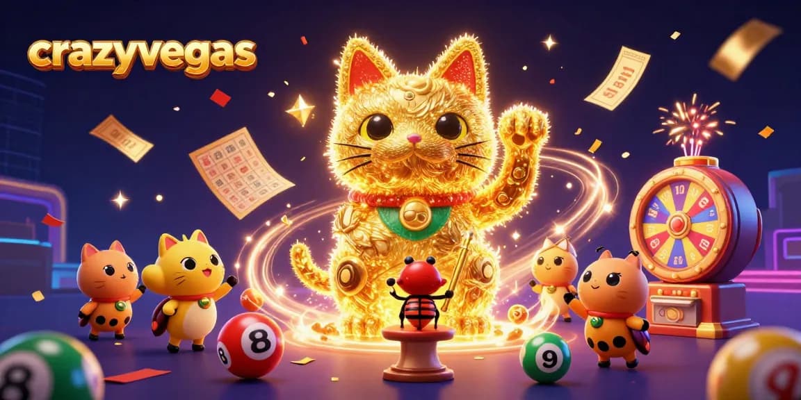 Experience the excitement of crazyvegas with a dynamic illustration of casino symbols and lucky elements.