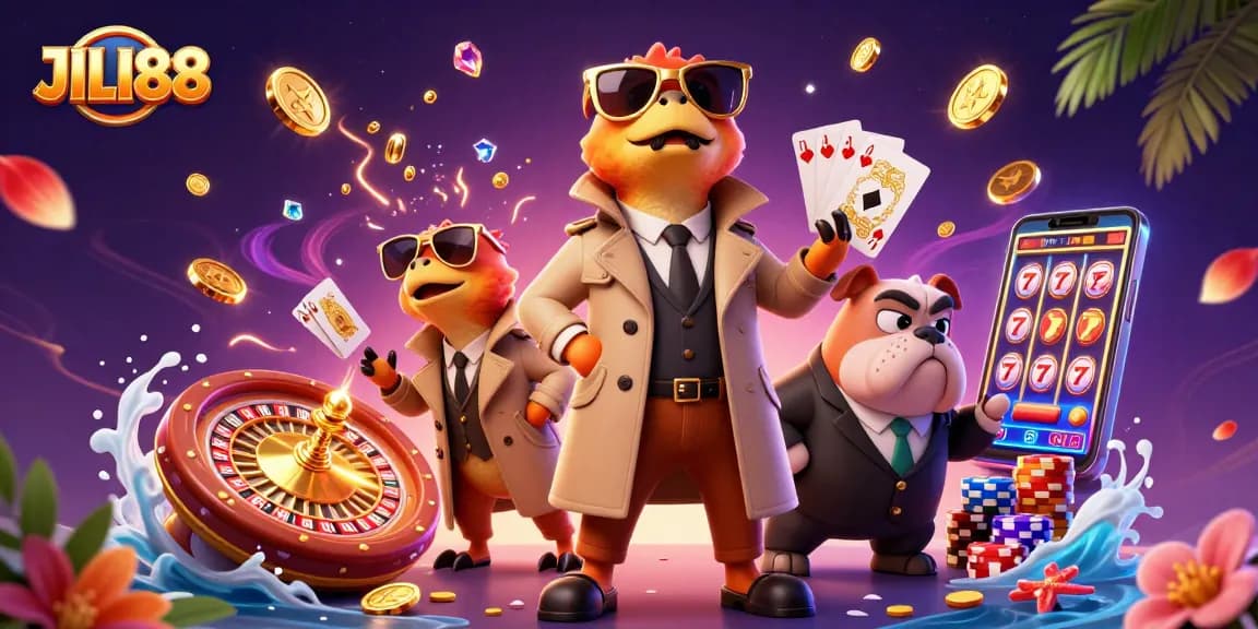 Experience JILI88 with raptors in disguise at a vibrant casino, showcasing thrilling gaming action.