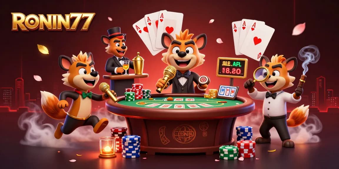 Experience thrilling gaming at RONIN77 with vibrant casino characters and dynamic action in a casino setting.