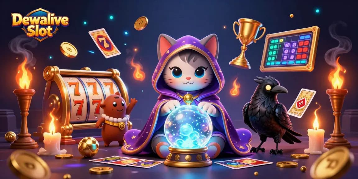 Engage in thrilling Dewalive Slot adventures with a vibrant casino illustration featuring mystic elements.