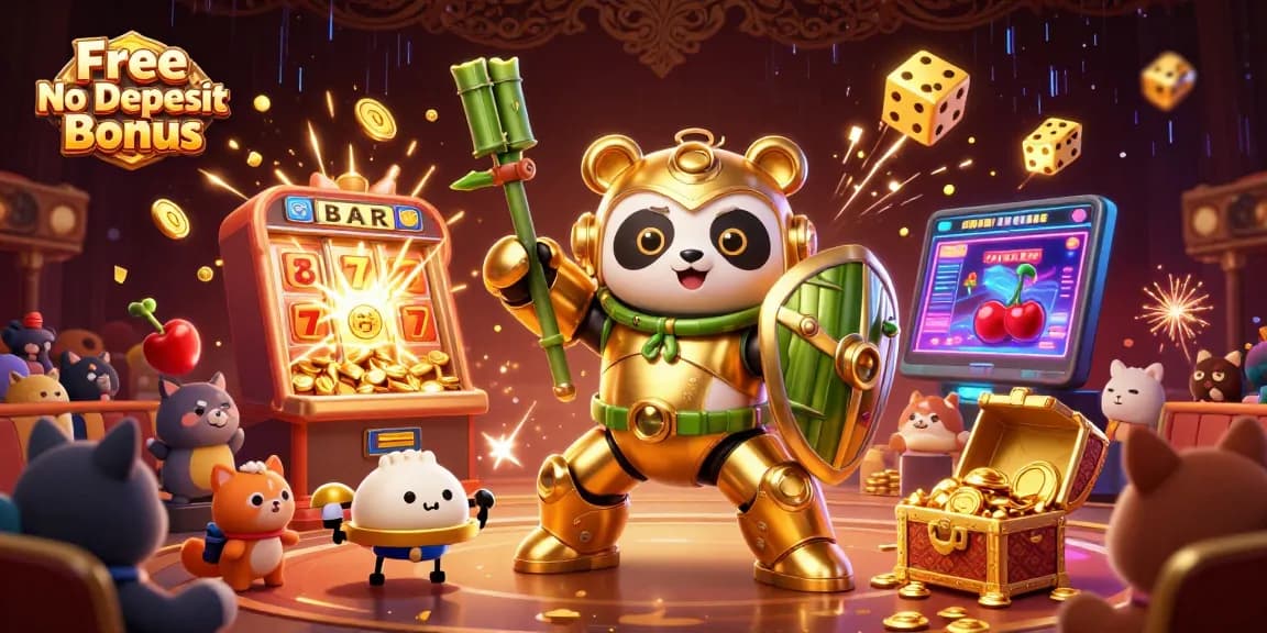 Claim exciting Free No Deposit Bonus offers with vibrant slot game elements and engaging characters.