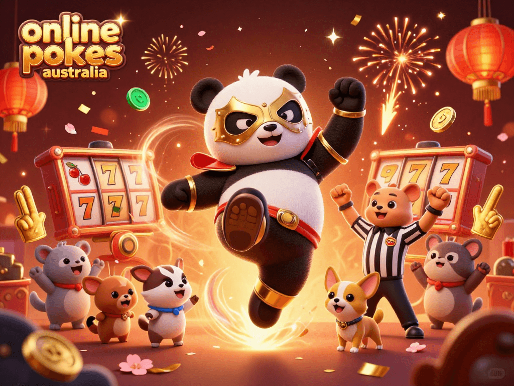 Experience the thrill of online pokies Australia with dynamic gaming elements and festive illustrations