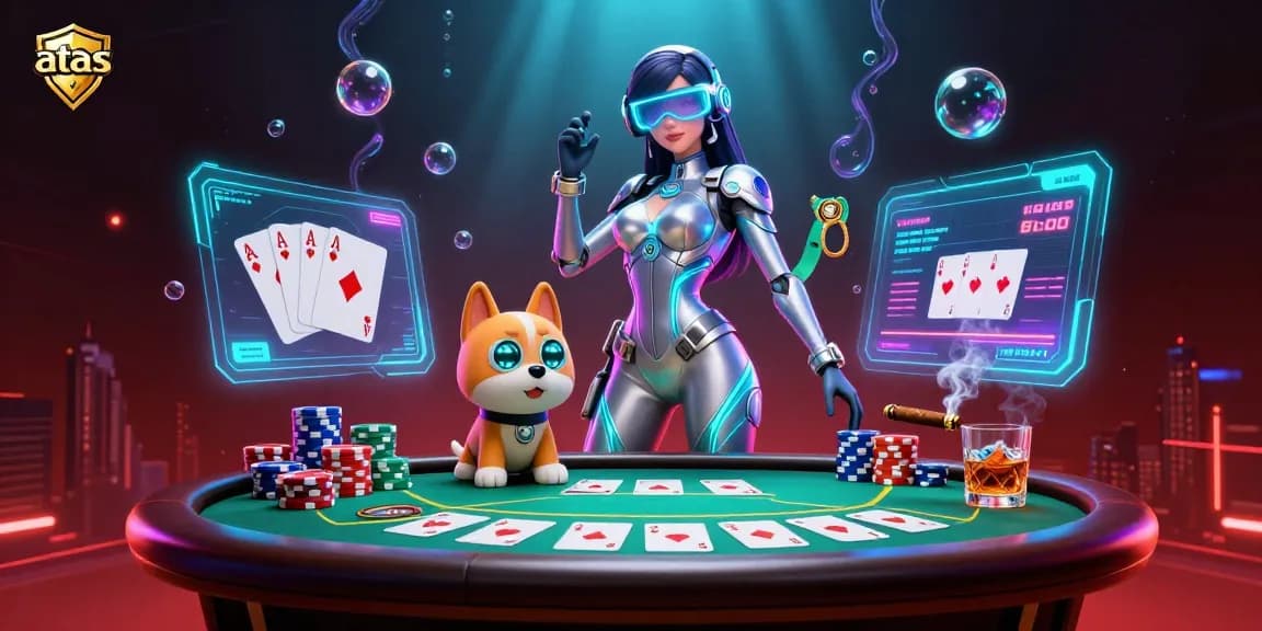 Engage with the ultimate poker experience at atas Casino featuring an interactive holographic casino scene.