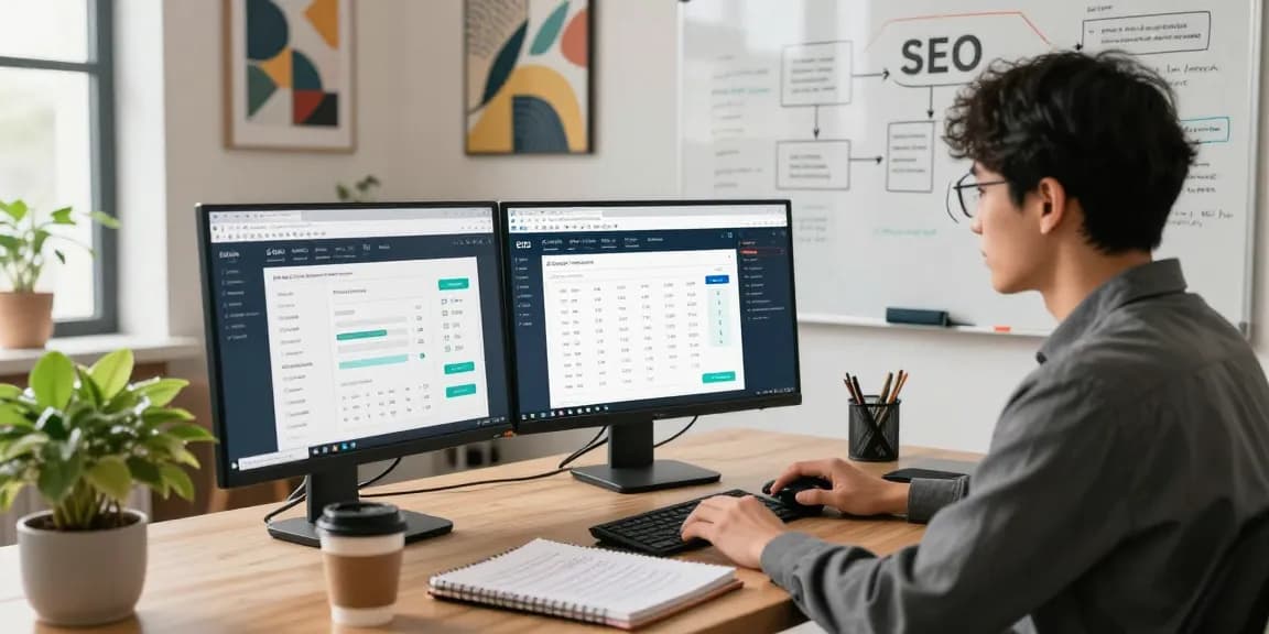SEO specialist optimizing websites with pbn links seo strategies in a vibrant workspace.