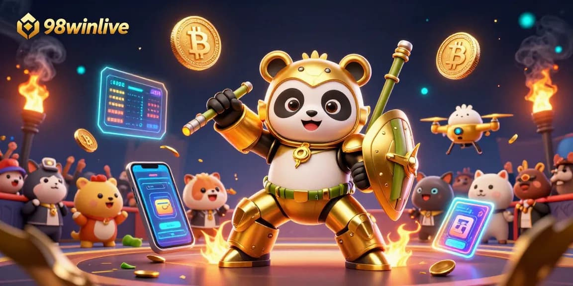 Experience the excitement of 98winlive with a dynamic casino scene filled with crypto elements.
