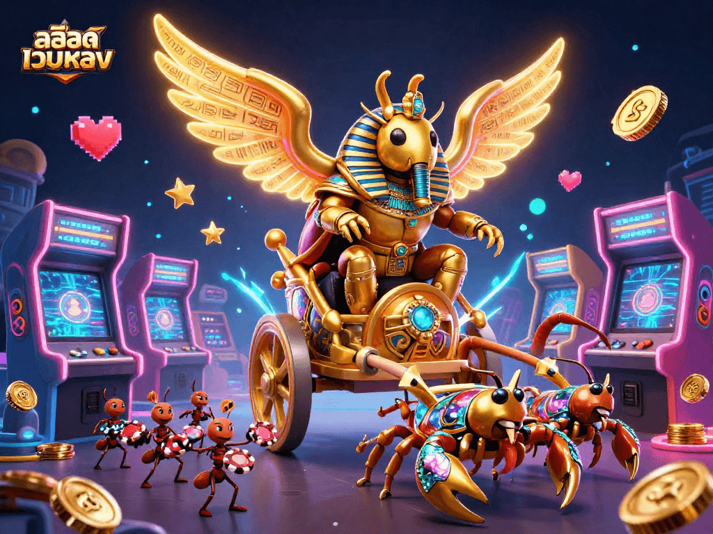 Experience the excitement of สล็อตเว็บตรง with colorful gaming elements and dynamic characters in a vibrant digital scene.