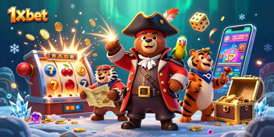 Experience the excitement of 1x bet with this vibrant 3D casino scene brimming with gaming elements.