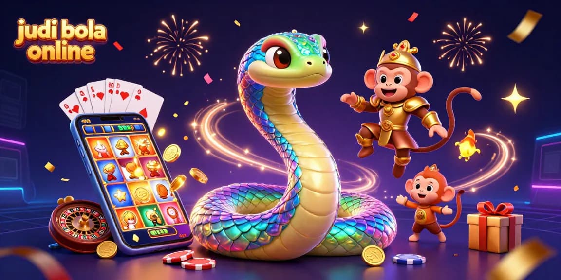 Experience judi bola online excitement with a playful monkey king and a colorful serpent.