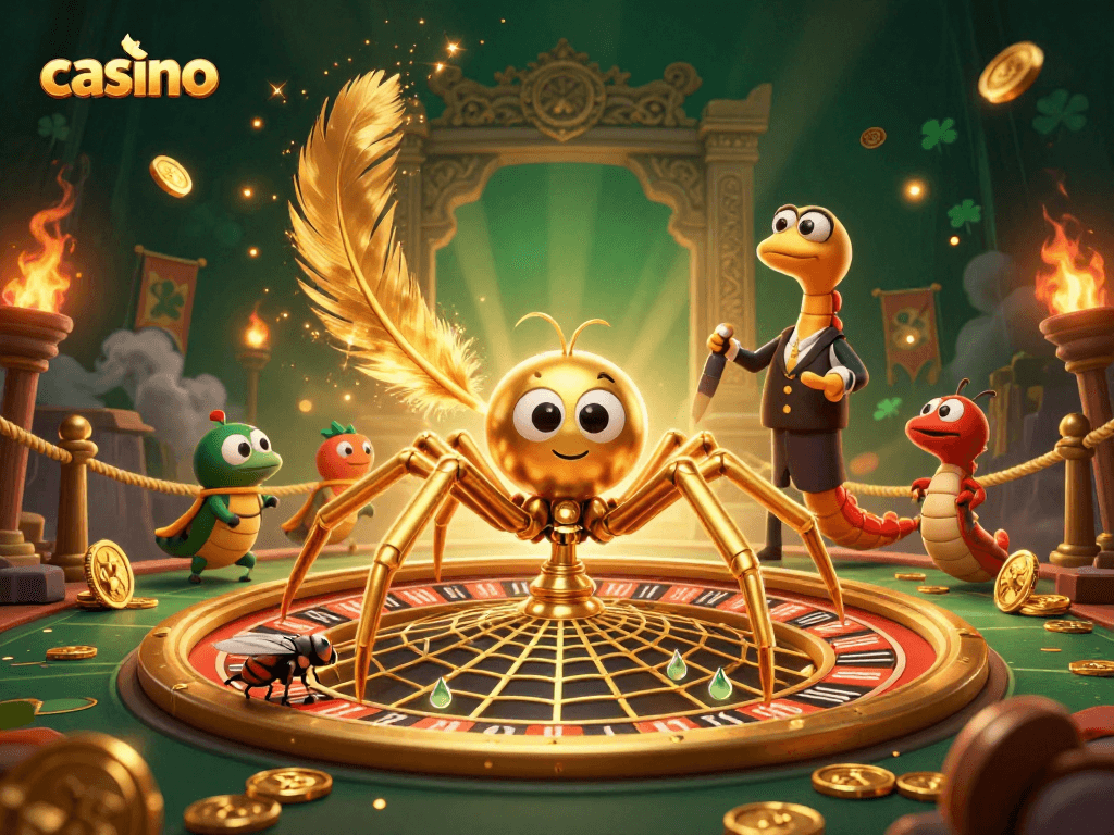 Engage in a casino atmosphere where a spider spins a roulette wheel while a fly bets nervously.