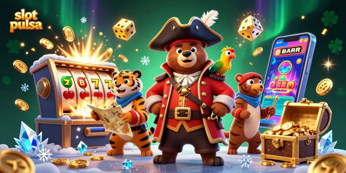 Experience thrilling slot pulsa action in this vibrant 3D scene with characters and casino elements bursting with excitement.