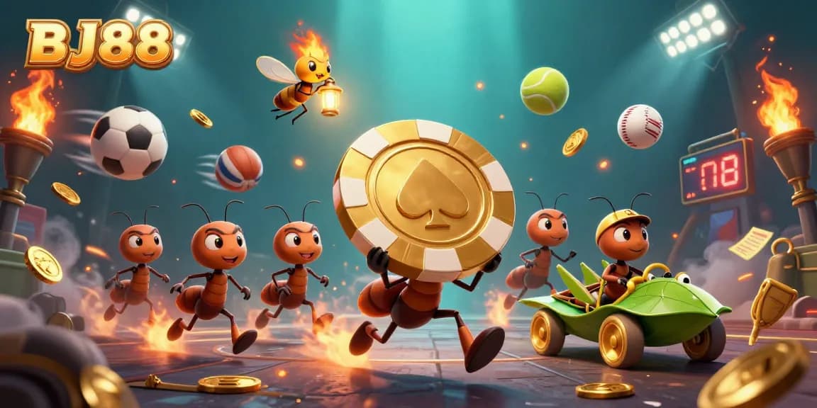 Join the exciting BJ88 adventure with a heist led by ants, showcasing dynamic sports and casino elements.