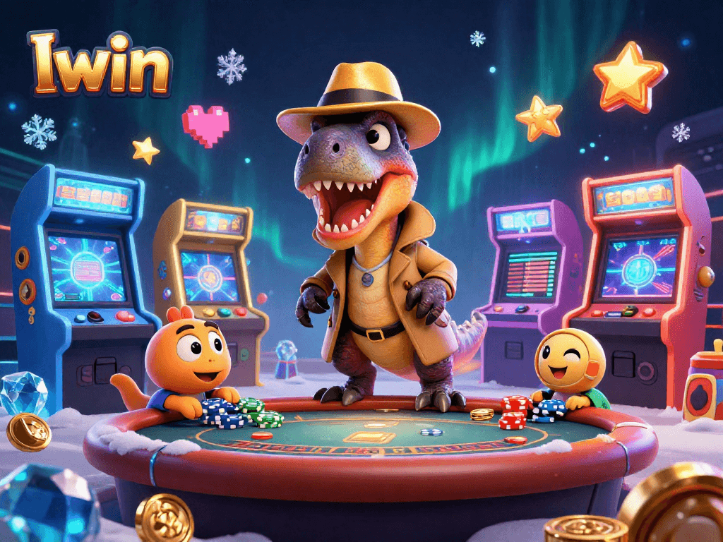 Iwin showcases a velociraptor card counter at a blackjack table with a stegosaurus pit boss in an engaging casino scene.