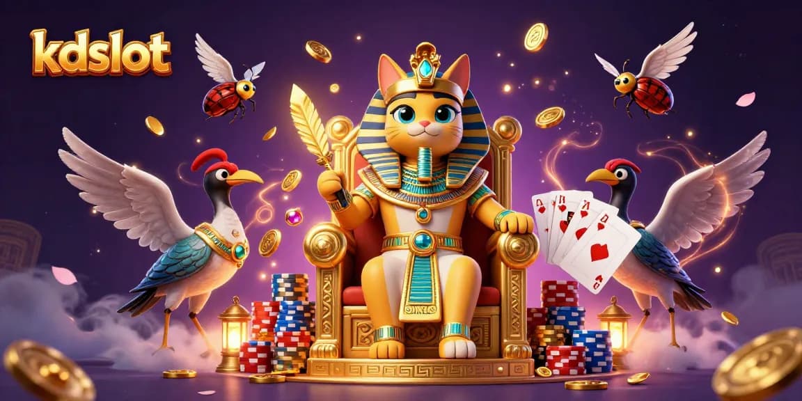 Play exciting kdslot at the vibrant casino with pharaoh cat and golden treasures.