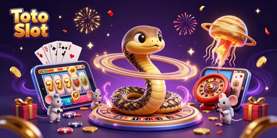 Menghadapi petualangan Toto Slot, seekor ular cincin Saturnus bermain roulette dengan taruhan, dikelilingi oleh permainan slot yang seru.