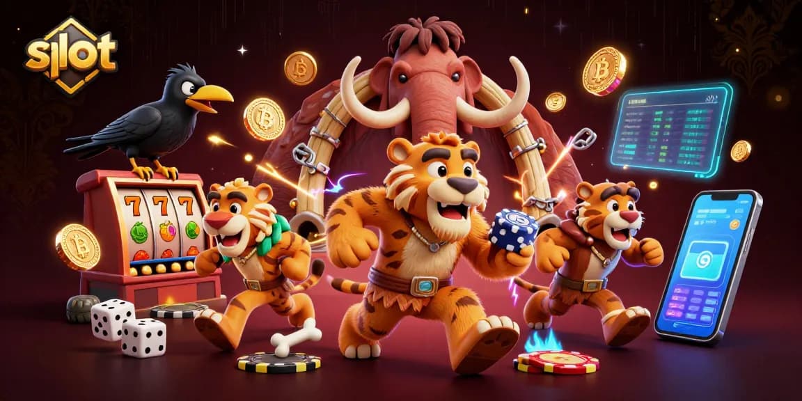 Mainkan permainan slot yang menarik dengan simbol jackpot di belakang karakter kartun yang hidup ini.