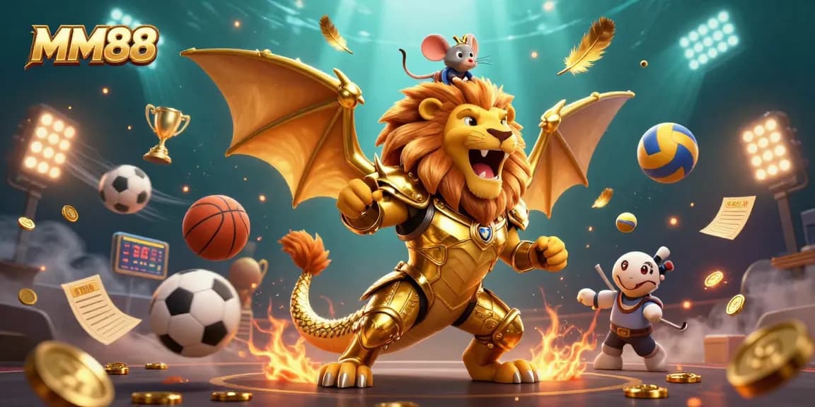Engage in MM88's thrilling adventure with a roaring chimera and dynamic sports elements.