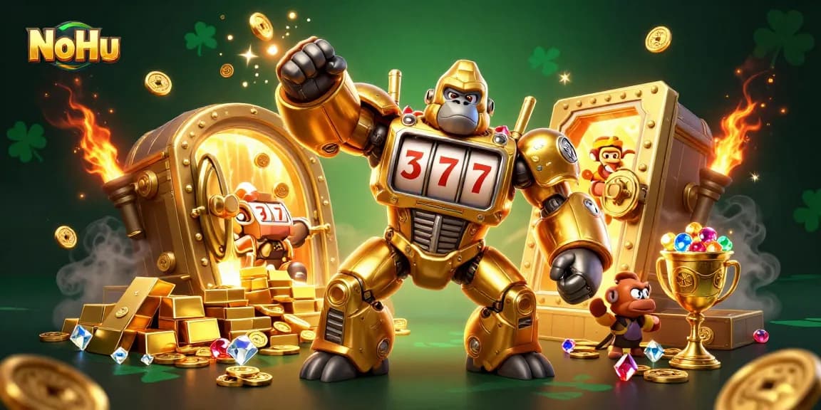 NoHu offers exciting slot games featuring a golden gorilla mech, jackpot slots, and dynamic casino elements.