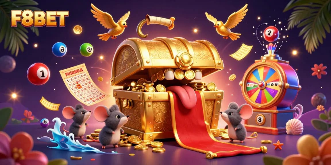 Experience thrilling wins with F8BET's engaging jackpot features and lottery excitement in this colorful scene.