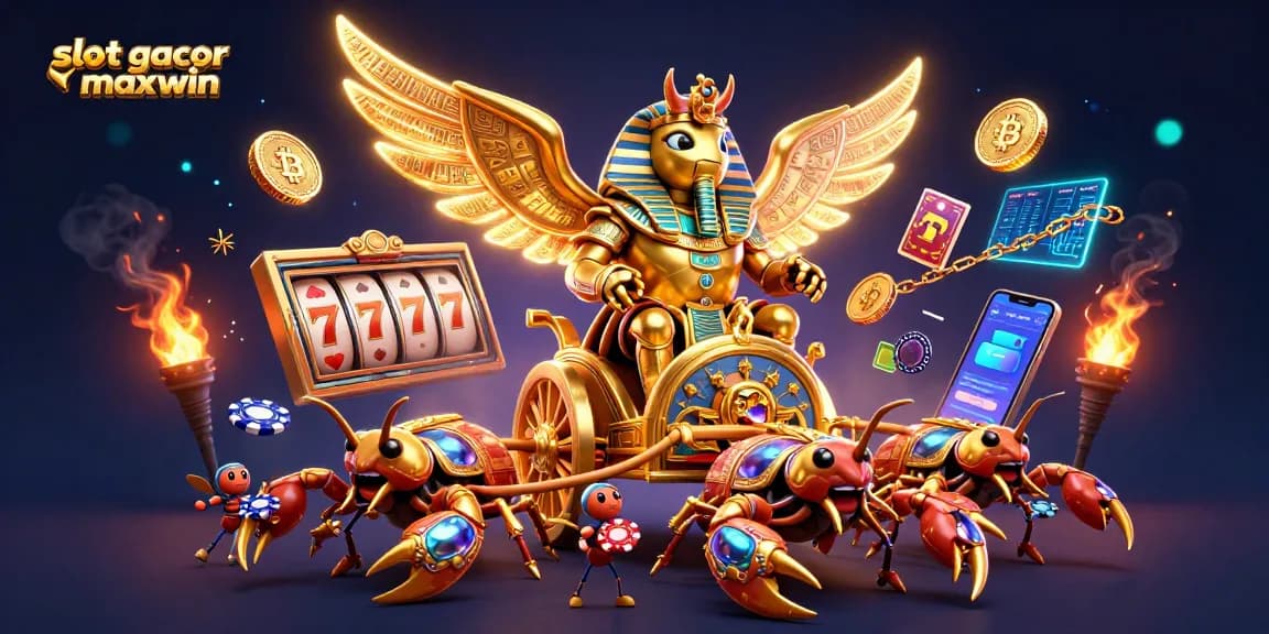 Menangkan slot gacor maxwin dengan hewan mistik, simbol emas, dan efek menawan dalam ilustrasi digital 3D.