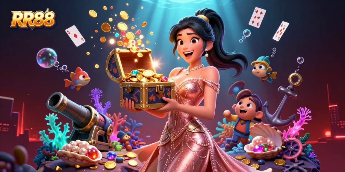 RR88 players reveal treasure chests overflowing with riches, capturing the excitement of winning in online gambling.