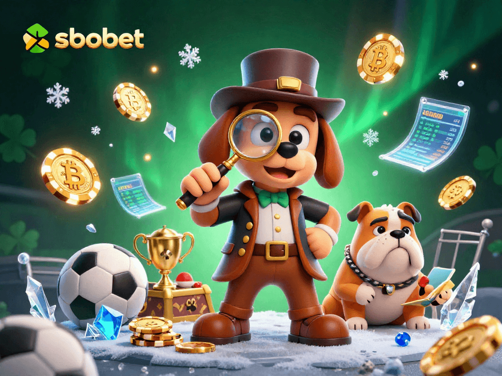 Engage with sbobet betting through an intriguing detective scene featuring dynamic sports elements.