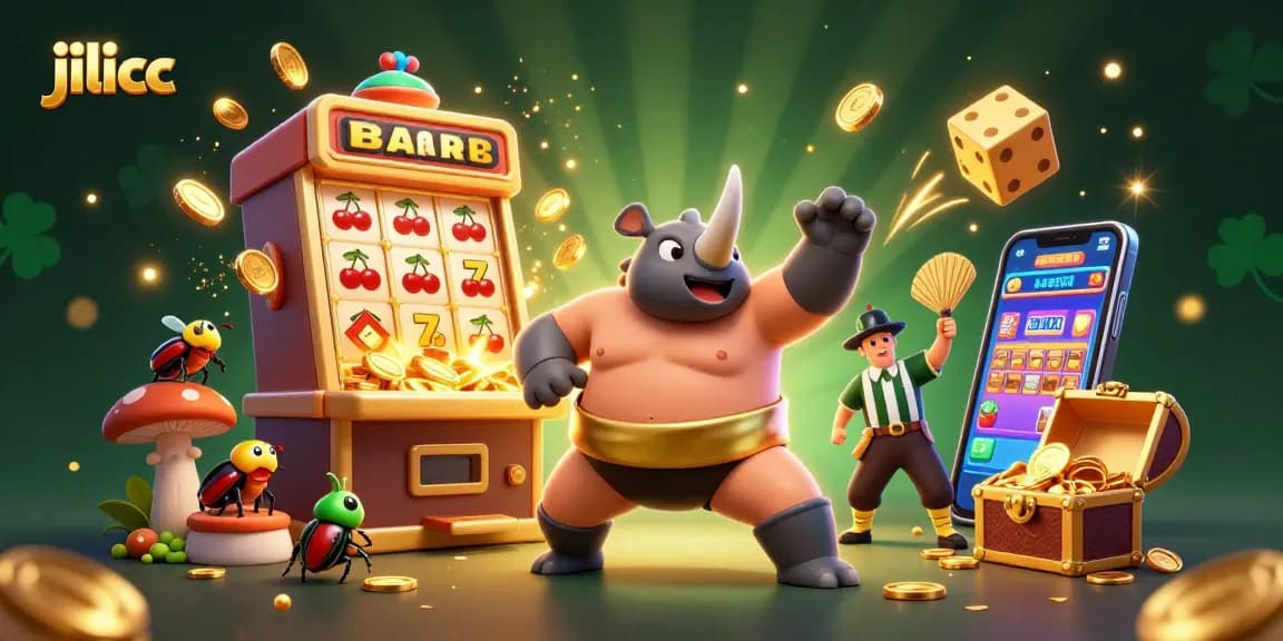 Experience thrilling gameplay with jilicc, featuring the sumo beetle champion, flying coins, and vibrant casino elements.