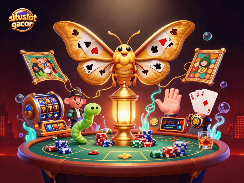 Experience thrilling wins on situs slot gacor with a vibrant casino illustration featuring dynamic slot elements.