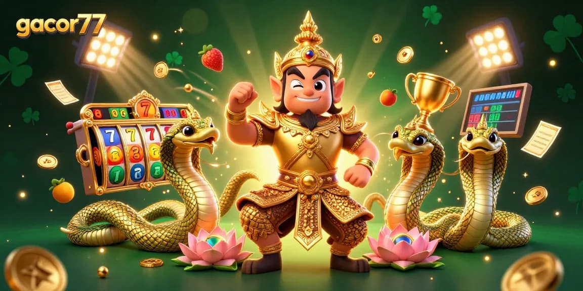Gacor77 memberikan pengalaman permainan slot online dengan kemenangan yang menarik dalam ilustrasi 3D.