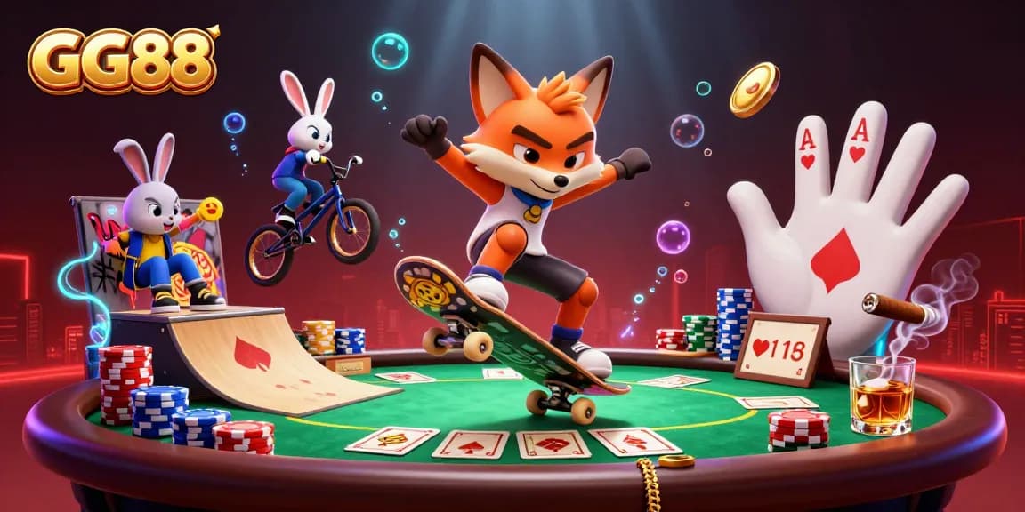Experience GG88's vibrant casino atmosphere with dynamic characters and rich gaming elements.