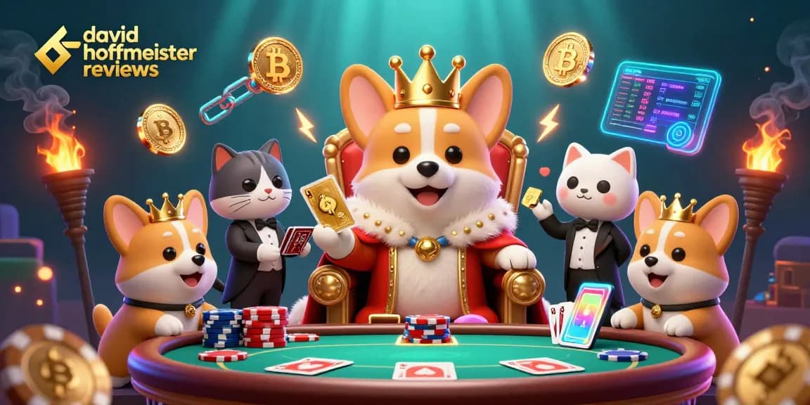 Engage with david hoffmeister reviews in this energetic poker scene featuring a royal corgi on a winning throne.