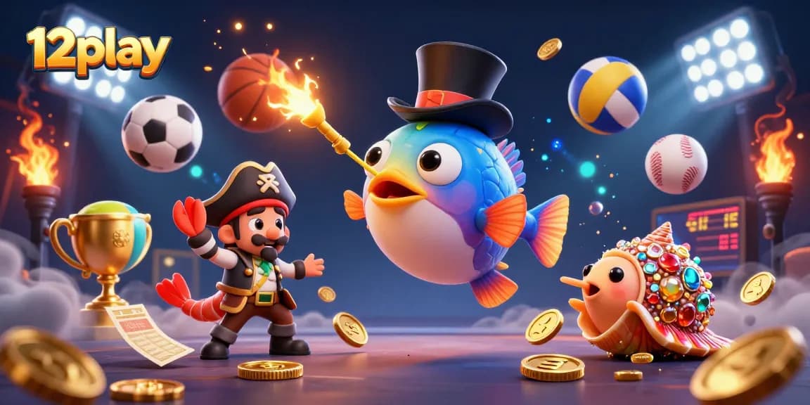Engage with 12play in a thrilling online casino atmosphere featuring vibrant characters and dynamic sports elements.