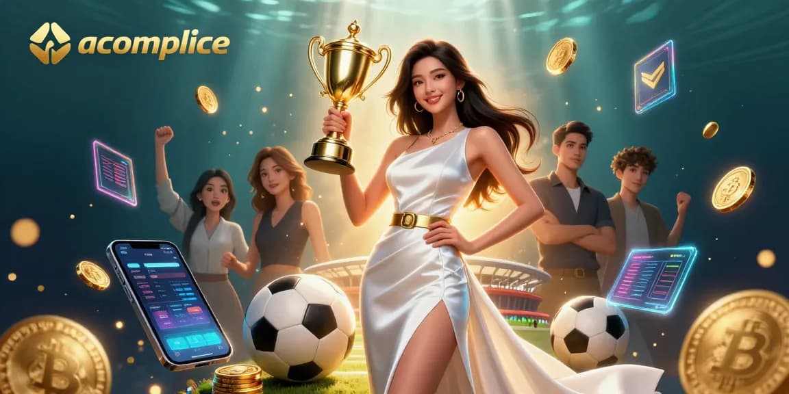 Win big with accomplice in this vibrant, action-packed casino illustration showcasing crypto betting elements.