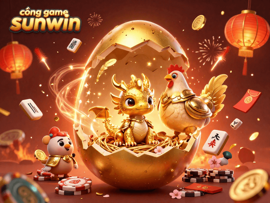 Experience exciting wins with cổng game sunwin featuring a golden dragon and festive casino elements.