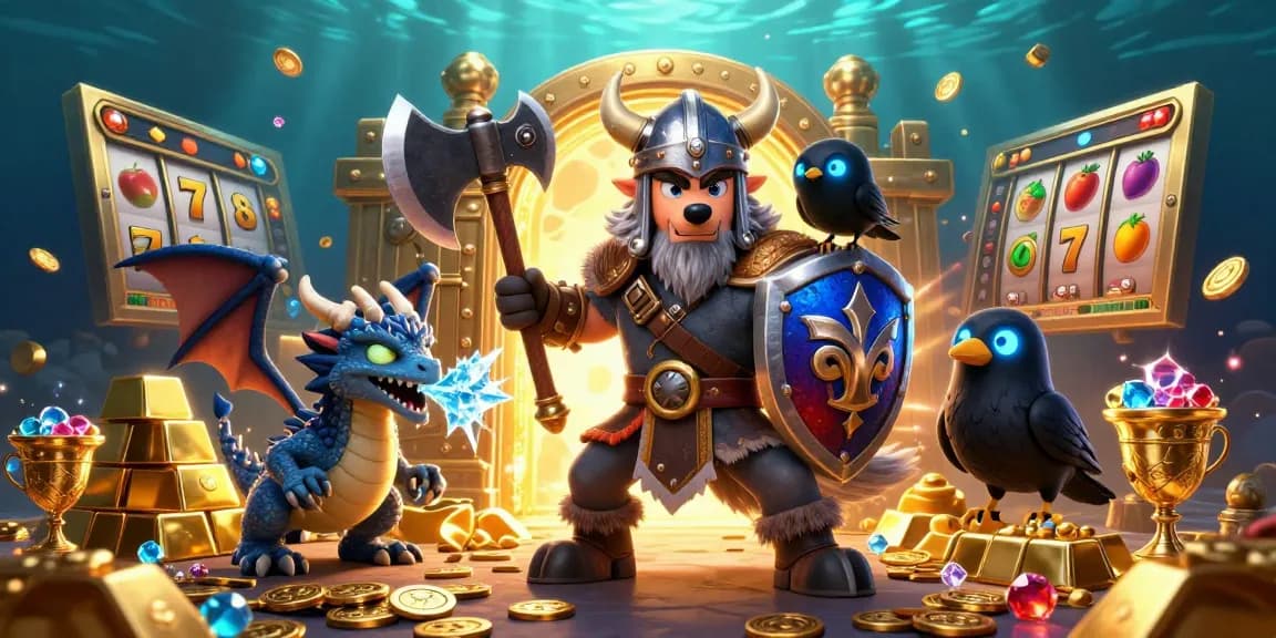 Experience thrilling toto slot wins with Viking warrior and treasures in this dynamic scene.