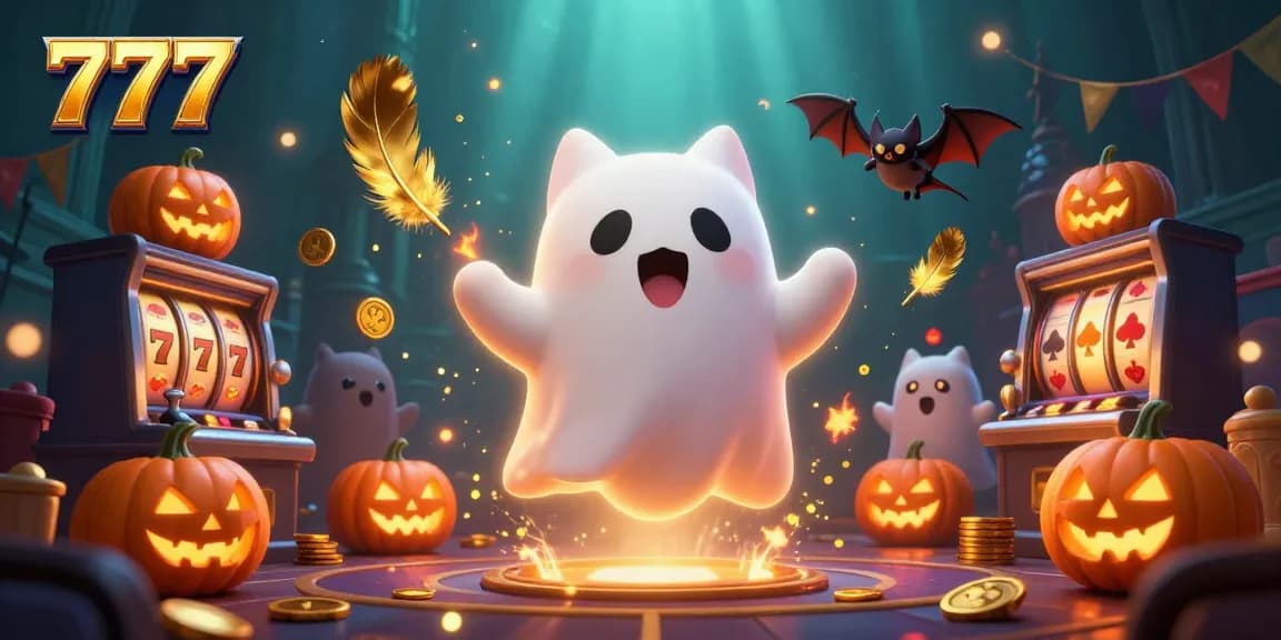 Play thrilling slot games with 777 at a haunted casino, featuring ghostly characters and vibrant visuals.