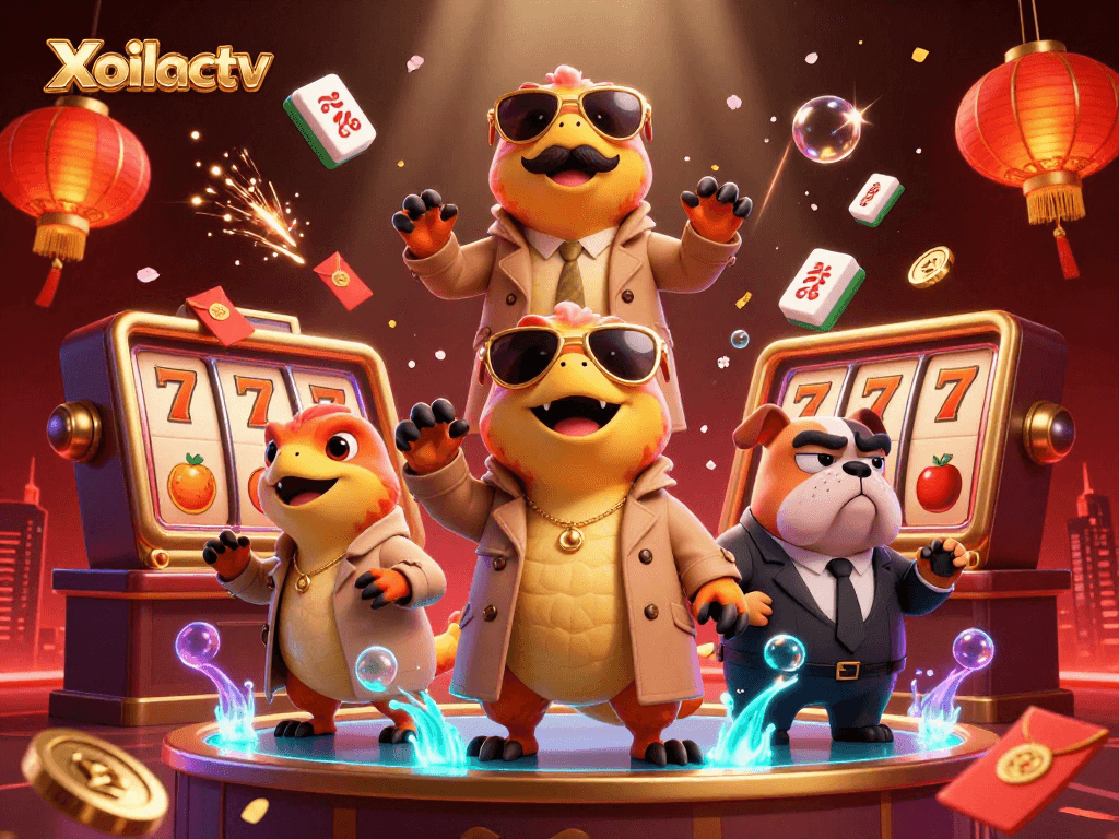 Xoilactv raptors in trench coat trying to enter a VIP casino surrounded by dynamic game elements.