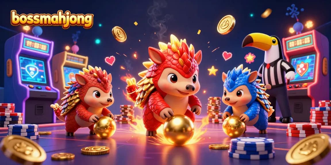 Rasakan keseruan bermain bossmahjong dengan pangolin bertarung dalam atmosfer kasino yang megah.