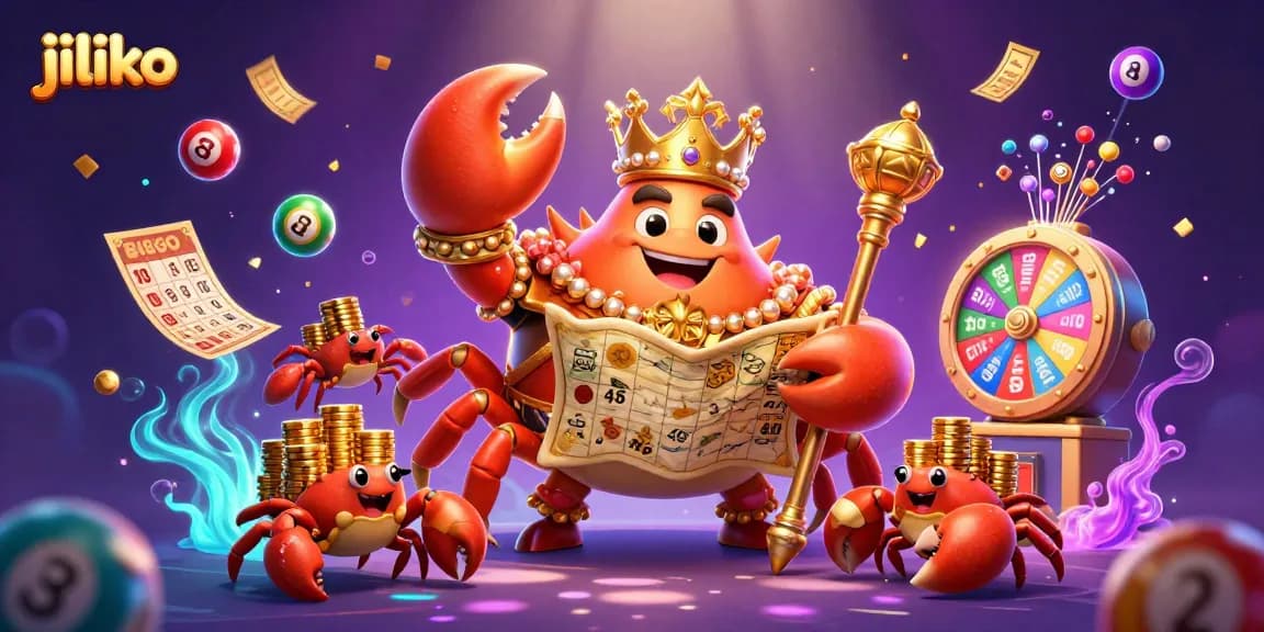 Experience exciting winnings with the thrilling crab emperor at Jiliko, surrounded by dynamic lottery elements.