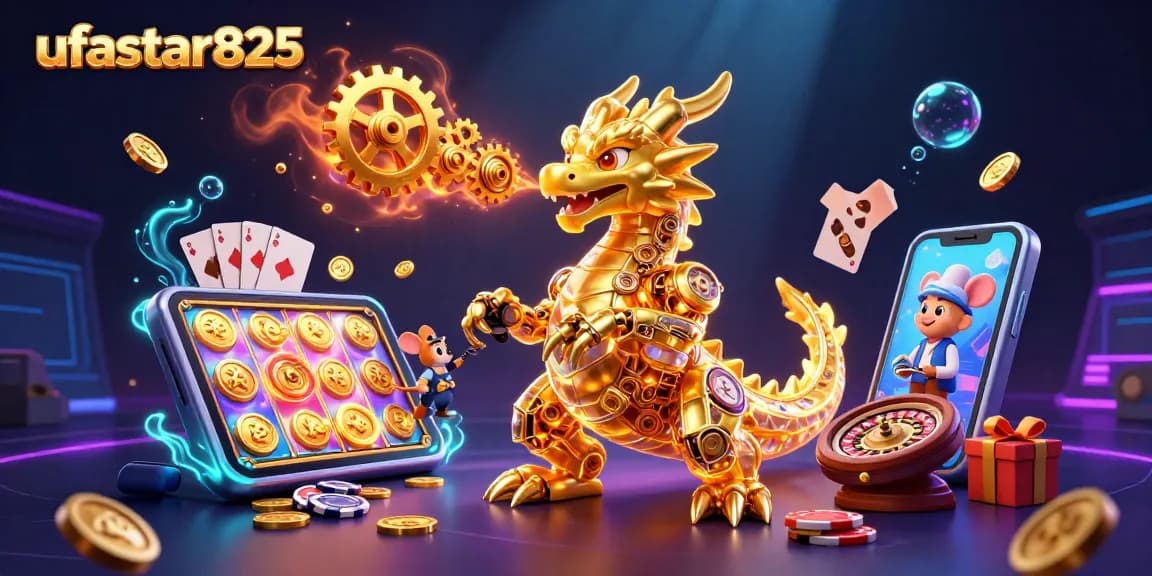 เล่น ufastar825 กับมังกรทองที่มีชิ้นส่วนเครื่องจักรภายใน พร้อมเกมส์สล็อตมากมาย