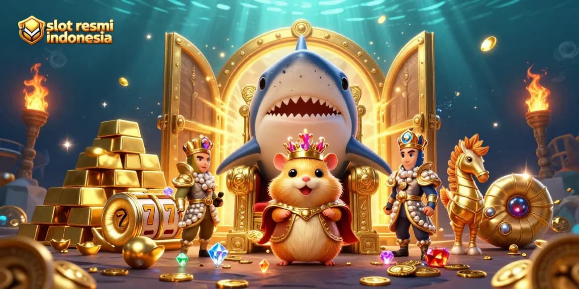 Menggali slot resmi Indonesia dengan raja hamster bertakhta di gigi megalodon, dikelilingi harta berkilau.