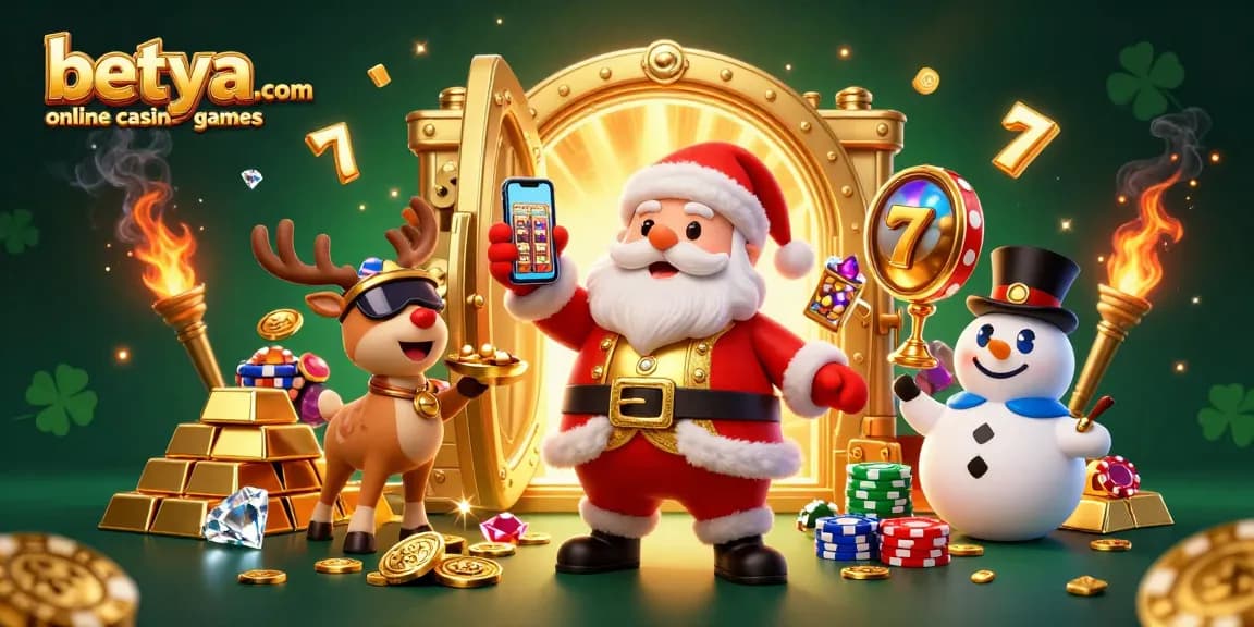 Experience betya.com online casino games with festive characters and vibrant jackpots in an exciting casino scene.