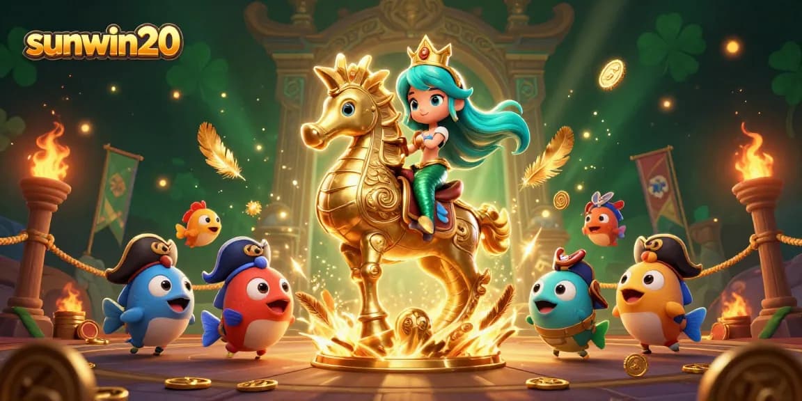 Engage in thrilling gameplay on sunwin20 with vibrant mermaid and seahorse characters amidst an exciting casino backdrop.