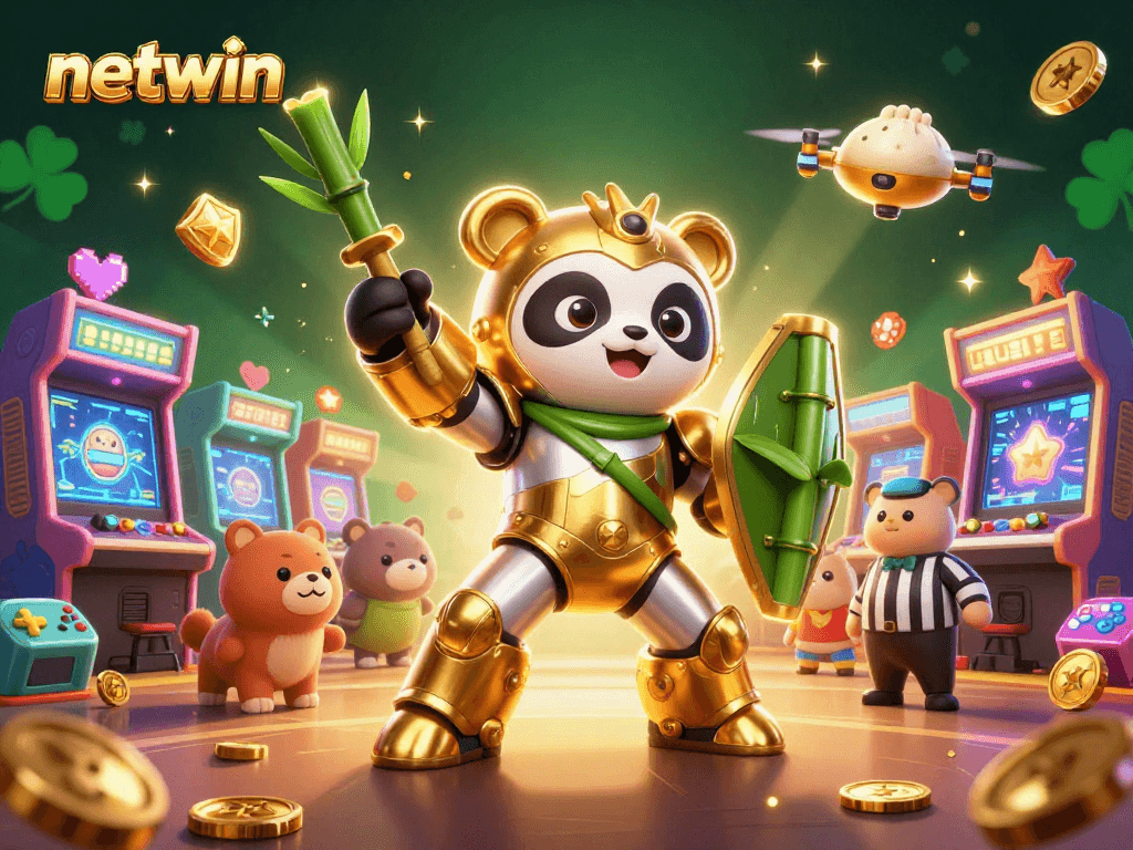 Experience thrilling gameplay with netwin, featuring a golden panda and vibrant gaming elements.