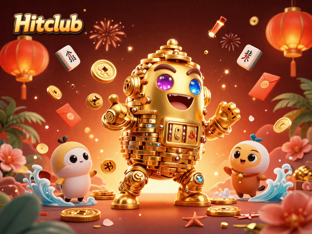 Engage with thrilling gameplay at Hitclub with a vibrant 3D casino scene featuring a golden golem.