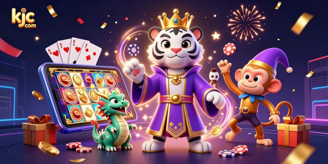 Experience the vibrant KJC com casino world with a dazzling 3D scene full of games and excitement.