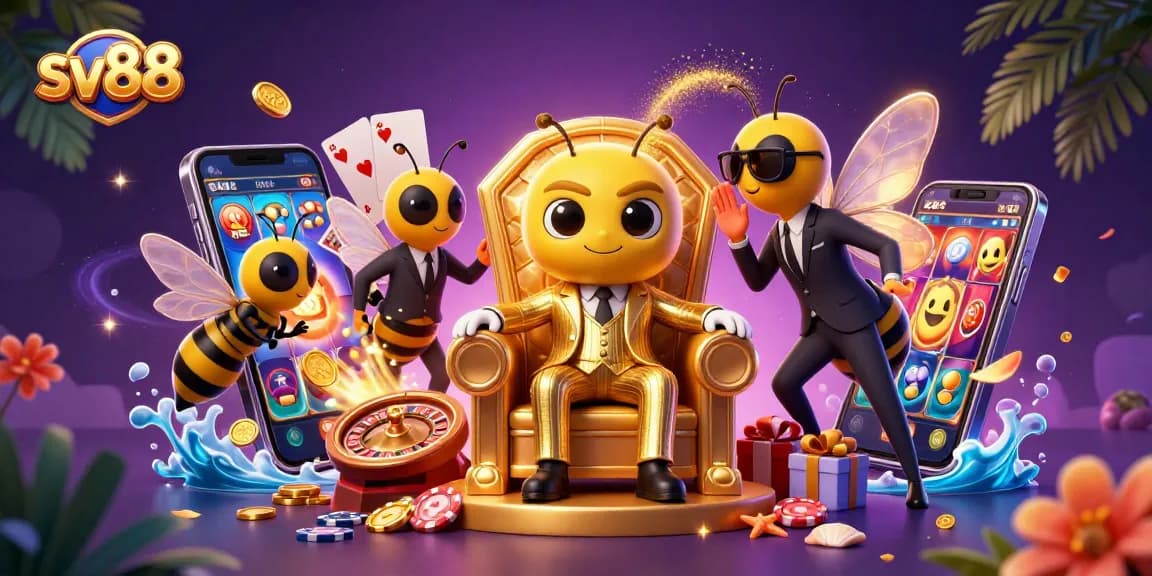 Spin to win with sv88 inside a colorful, dynamic casino scene showcasing vibrant gaming elements.