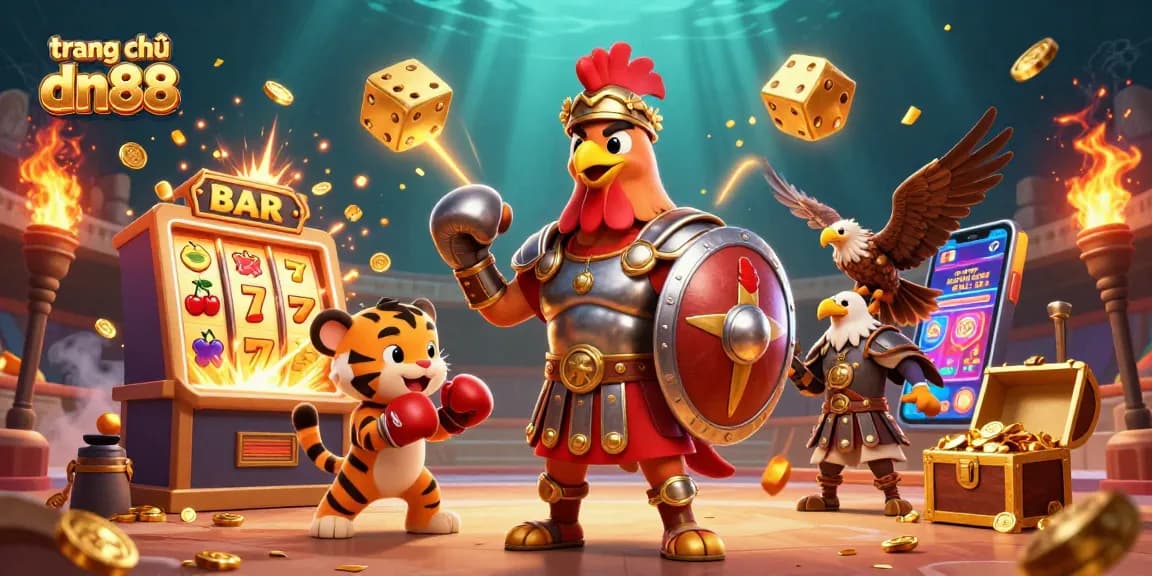 Experience thrilling gaming at trang chủ dn88 with a dynamic 3D casino scene featuring exciting characters and elements.