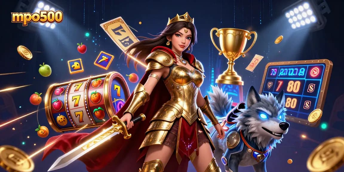 Engage in winning strategies with mpo500, as a warrior queen and her wolf companion capture the thrill of jackpot slots.